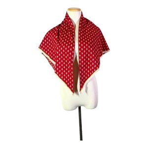 Vintage 1970s Maggee Floral Triangle Wrap Shawl Floral Lace Trim Red